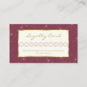 Luxury burgundy sparkle gold glitter confetti loyalty card