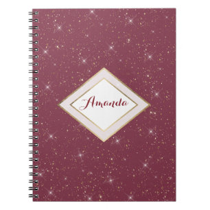 Luxury burgundy sparkle gold glitter confetti notebook