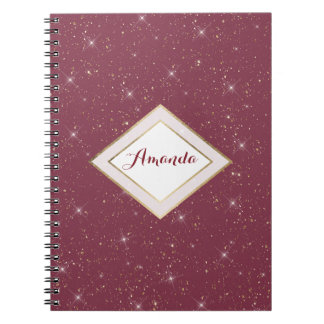 Luxury burgundy sparkle gold glitter confetti notebook