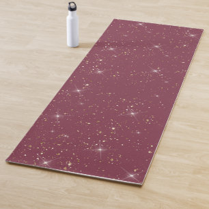 Luxury burgundy sparkle gold glitter confetti yoga mat