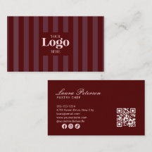 Luxury Burgundy Stripes Pâtisserie Logo QR Code