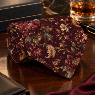 Luxury Burgundy Vintage Floral - dark botanical Tie