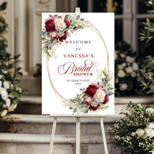 Luxury Burgundy White Floral Boho Bridal Shower Poster
