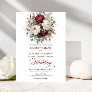Luxury Burgundy White Floral Gold Wedding Invite