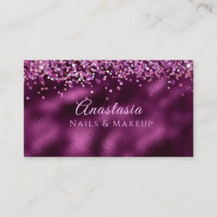 Luxury Burgundy Wine Glitter Makeup Artist Business Card