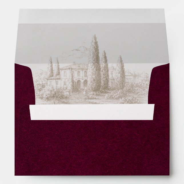 Luxury Burgundy with Vintage Villa Liner Envelope (Back (Bottom))