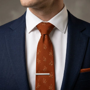 Luxury Burnt Orange Botanical Autumn Wedding Tie