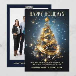Luxury business christmas blue gold photo logo DIY Holiday Card