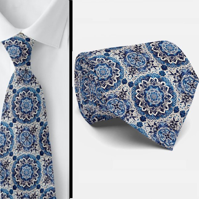 Luxury Business Necktie | Blue Morrocan Faux Silk  (Creator Uploaded)
