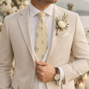 Luxury Buttercream Botanical Wedding Tie