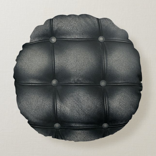 Luxury Buttoned Leather Texture Round Cushion (Front)