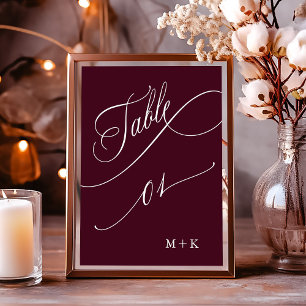 Luxury Calligraphy Burgundy Wedding Number 1, Table Number