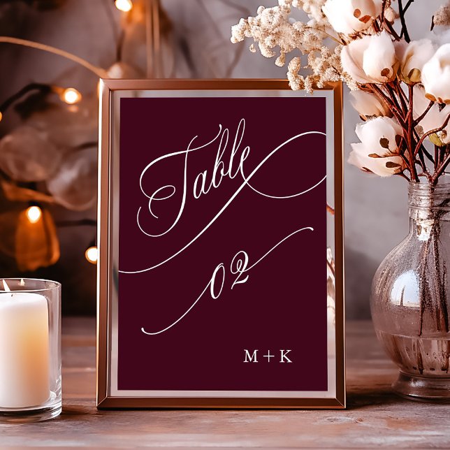 Luxury Calligraphy Burgundy Wedding Number 2,  Table Number (Creator Uploaded)