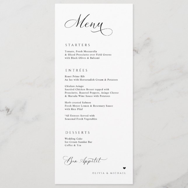 Luxury Calligraphy Elegant Wedding Reception Menu (Front)