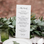 Luxury Calligraphy Elegant Wedding Reception Menu<br><div class="desc">Luxury Calligraphy Script Wedding Dinner Menu: This elegant, yet simple, wedding menu features a beautiful calligraphy script. It's perfect for adding that special touch to your reception tables. The back holds your initials and wedding date. You can add or delete text to the back by clicking "customise further". Use this...</div>