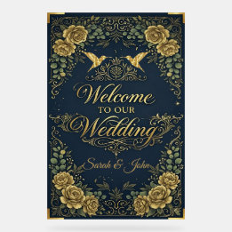 Luxury calligraphy gold naval welcome weddign acrylic sign