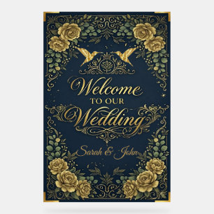 Luxury calligraphy gold naval welcome weddign acrylic sign