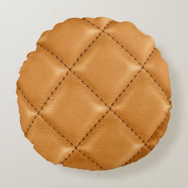 Luxury car brown leather, interior texture. round cushion (Front)