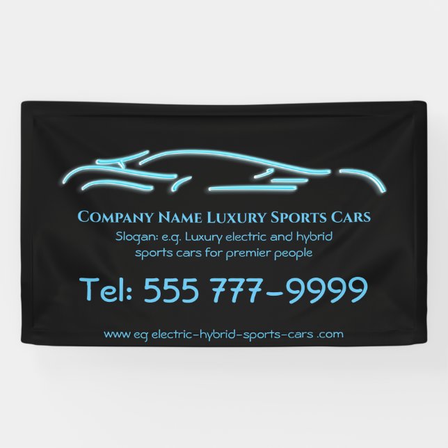 Luxury Car logo - Ice Blue Sports Car on black Banner (Horizontal)