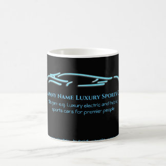 Luxury Car logo - Ice Blue Sports Car on black Coffee Mug