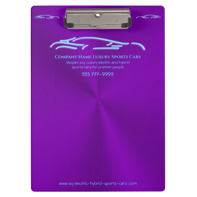 Luxury Car logo - Ice Blue Sports Car on purple Clipboard (Front)
