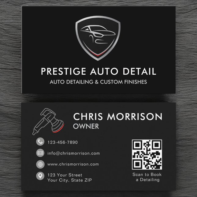 Luxury Car Wash QR Code Auto Detailing Service Business Card (Creator Uploaded)