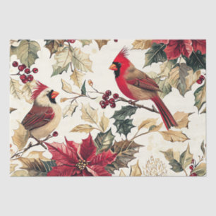 Luxury Cardinal Poinsettia Christmas Cream Red Tissue Paper