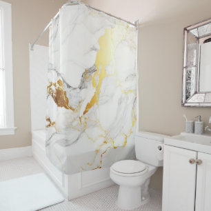 Luxury Carrara White Marble Bold Gold Veins Shower Curtain