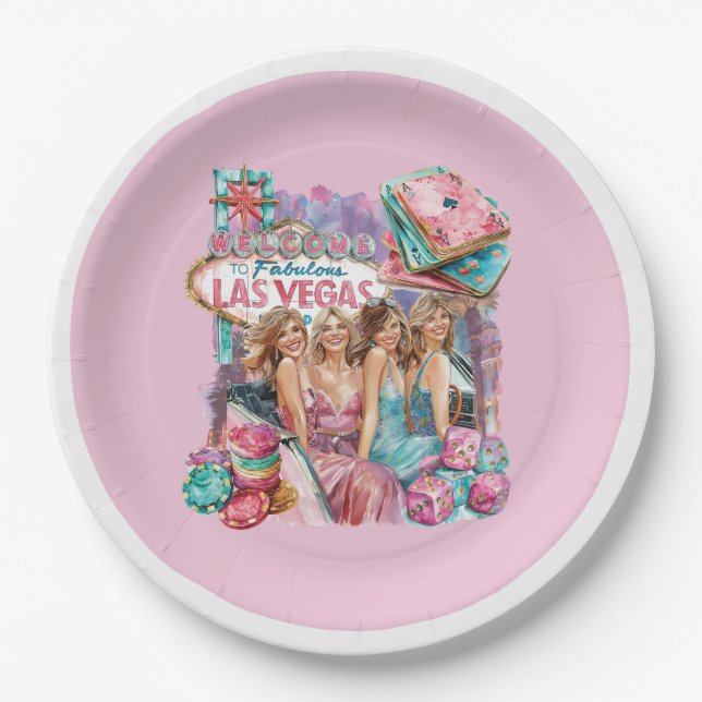Luxury Casino Bachelorette Girls Illustration Paper Plate (Front)
