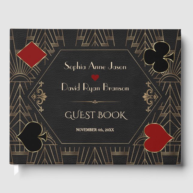 Luxury Casino Gold Black Gatsby 20s Wedding  Guest Book (Front)
