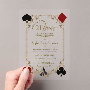 Luxury Casino Gold Cheers To 21 Years Birthday Acrylic Invitations