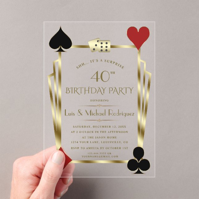 Luxury Casino Night Las Vegas Poker Birthday Acrylic Invitations (Insitu (Handheld))