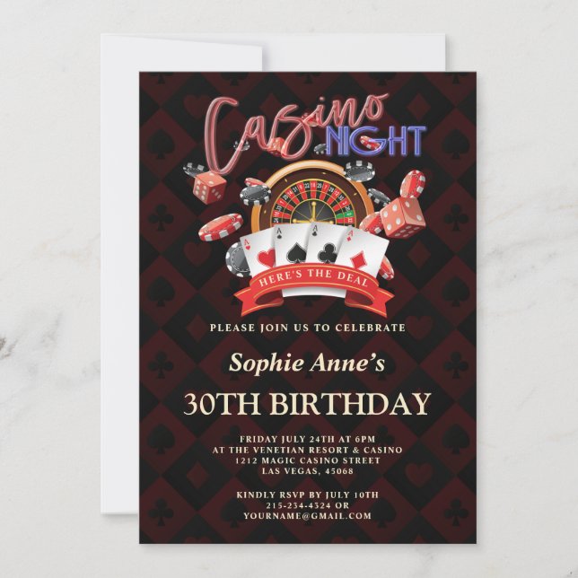 Luxury Casino Night Vegas 30th Birthday Party Invitation (Front)