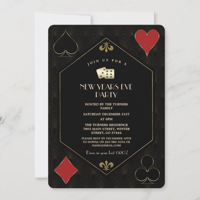 Luxury Casino Vegas Gold Gatsby New Year's Eve  Invitation (Front)