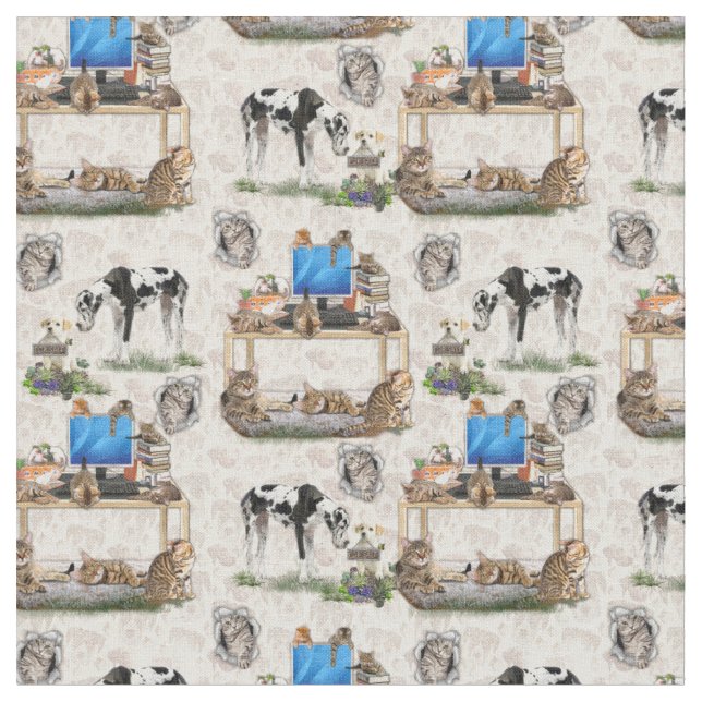 Luxury Cat & Dog repeat design Fabric (Close Up)