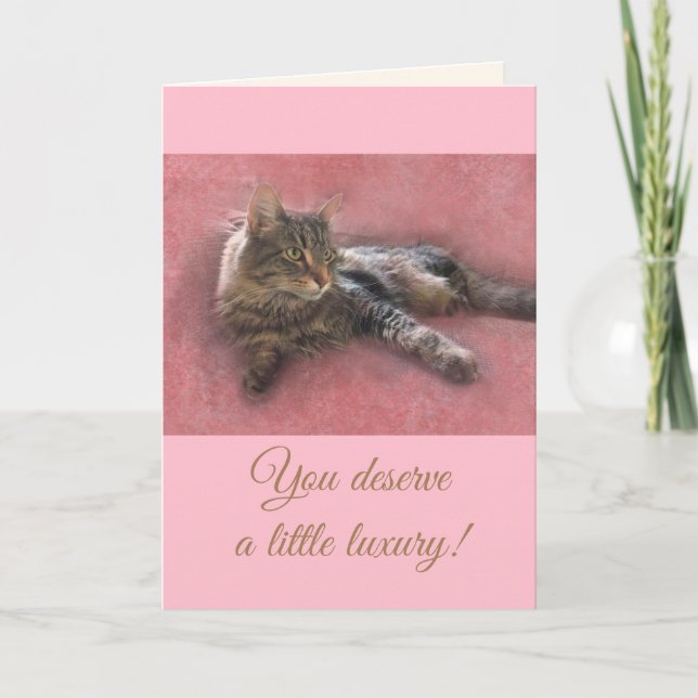 Luxury Cat On Pink Birthday Card (Front)