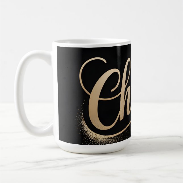 Luxury Celebration Greeting: Elegant Gold Script Coffee Mug (Left)
