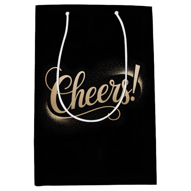 Luxury Celebration Greeting: Elegant Gold Script Medium Gift Bag (Front)