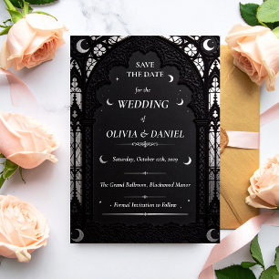 Luxury Celestial Cathedral Lace Gothic Wedding Save The Date