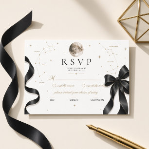 Luxury Celestial Moon Black Bow Wedding RSVP Card