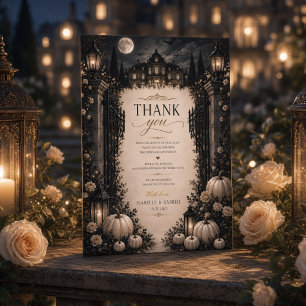 Luxury Celestial Moon Gothic Mansion Wedding Thank You Card