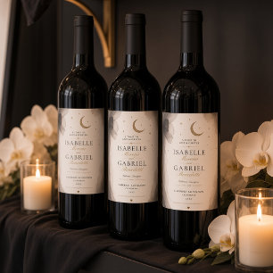 Luxury Celestial Moon Wedding Wine Label
