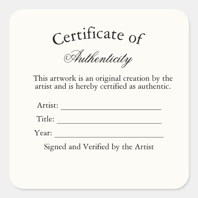 Luxury Certificate of Authenticity Sticker | Ivory (Front)