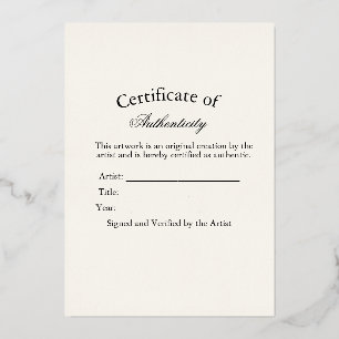 Luxury Certificate of Authenticity Sticker   Ivory Foil Holiday Card