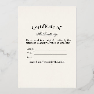 Luxury Certificate of Authenticity Sticker | Ivory Foil Holiday Card
