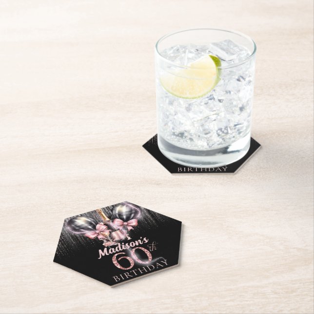Luxury Champagne 60th Birthday Personalised Paper Coaster (Insitu)