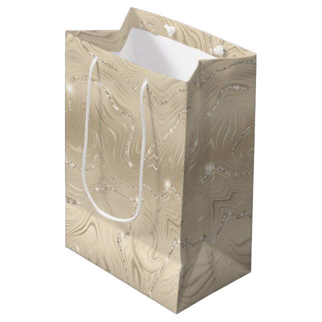 Luxury Champagne Background Beige Glitter Medium Gift Bag (Front Angled)