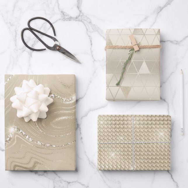 Luxury Champagne Background Beige Glitter  Wrapping Paper Sheet (Front)