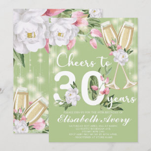 Luxury Champagne Floral 30th Birthday Party Invitation