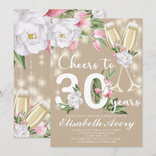 Luxury Champagne Floral 30th Birthday Party Invitation